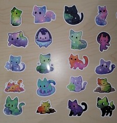 50 Cute Cat Starry Sky Kitty Kitten Space Astral Galaxy Sticker – Meme Kawaii