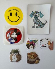 Assorted 7 Sticker & Magnet Lot Mickey Mouse Hipster Guinea Pig Cartoon Spaniel