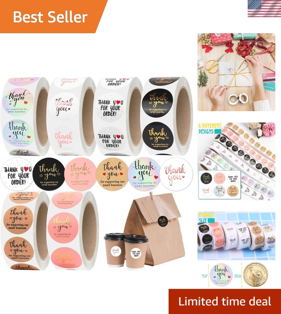 Vibrant 1-Inch Thank You Stickers – 3000 Pcs with Gold Foil for Gifts and Crafts