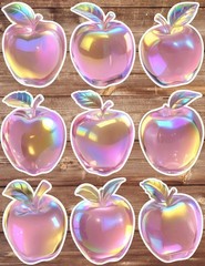 Iridescent Apple Vinyl Die Cut Stickers Set Scrapbooking Laptop Water Bottle