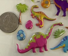 PUFFY FOIL DINOSAUR Stickers (26pc)Prehistoric•T-Rex•Bright Color•Card Making•