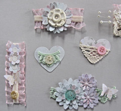 Handmade Shabby Chic Embellishments 12 Paper Lace Ribbon Buttons 12 Junk Journal
