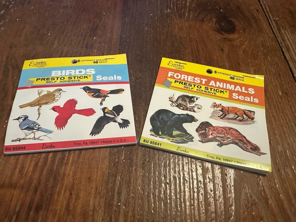 Vintage NOS Eureka forest animals & Birds seals 2books 96 Seals Total
