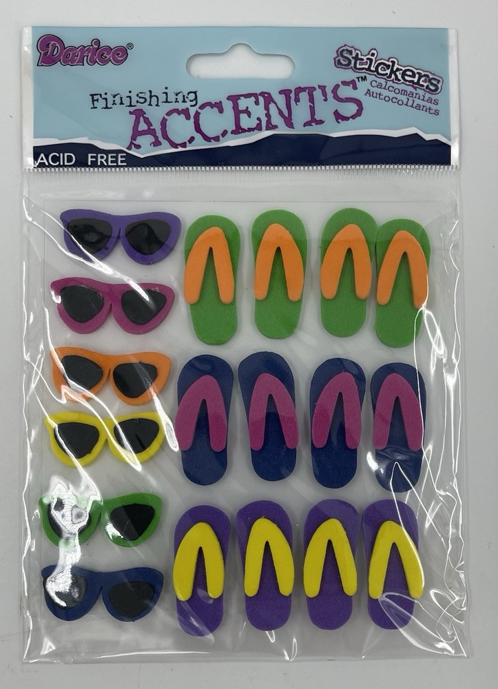 Darice “3D Sticker Flip Flops” Sunglasses Shirt Summer Themed Scrapbooking NIP