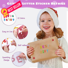 WSICSE 584Pcs Glitter Letter Stickers, 8 Colors 3D Self-Adhesive Multicolor