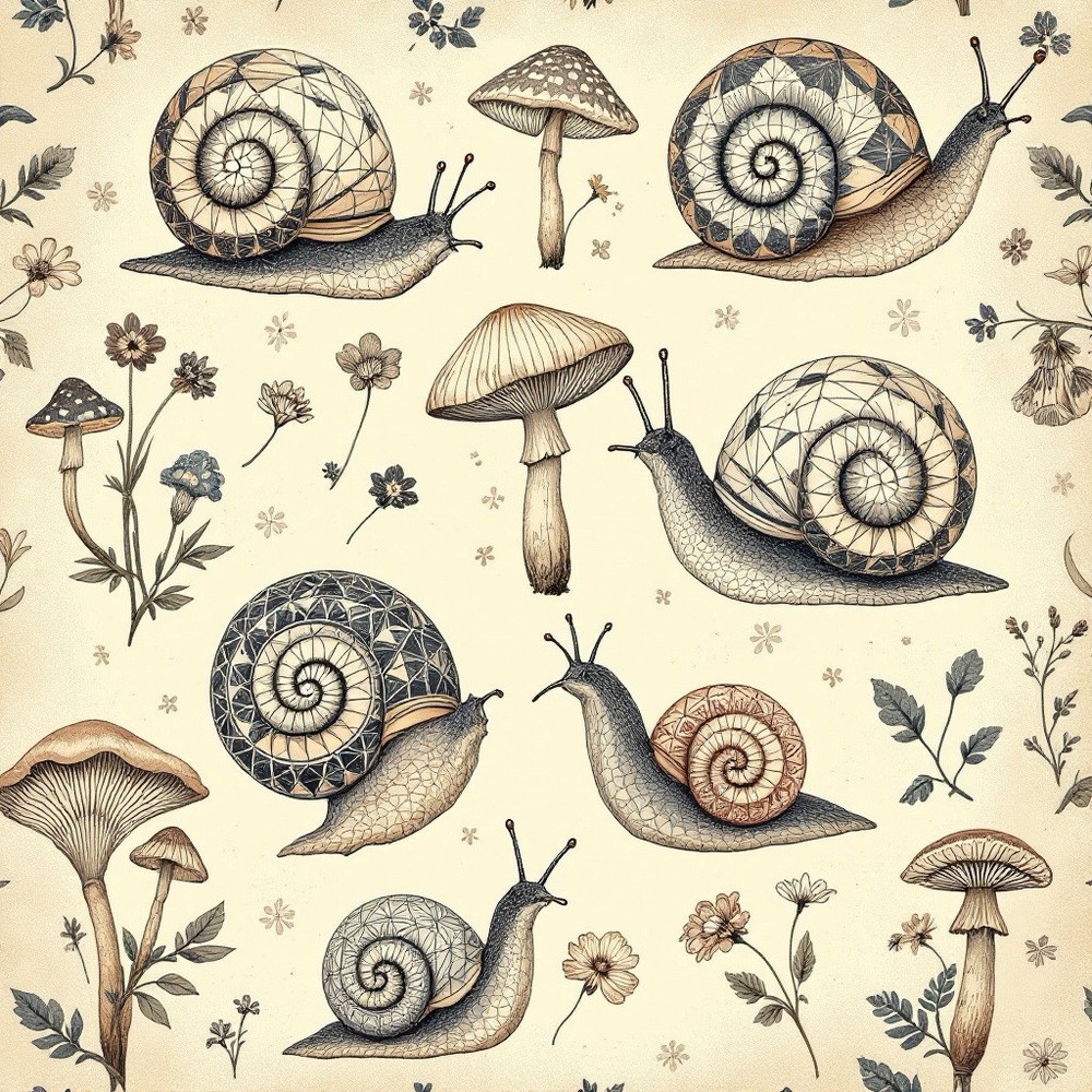 Mushroom Snail Decoupage Rice Paper For Ornament-Wood Art A4 1 Sheet