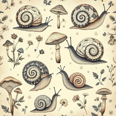 Mushroom Snail Decoupage Rice Paper For Ornament-Wood Art A4 1 Sheet