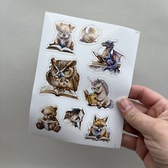 Book Reading Animal Stickers 3 Sheets Scrapbooking Junk Journal Collage Cards