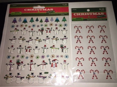 Christmas Stickers Mini Snowman / Trees + Glitter Candy Canes w/ Gemstones * NEW