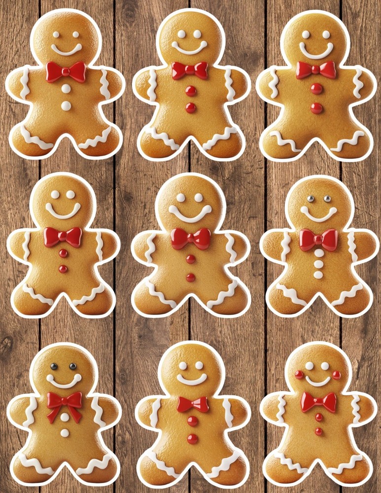 Gingerbread Red Bow Die Cut Vinyl Stickers Set Scrapbooking Laptop Waterbottle
