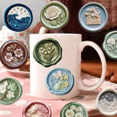 20Pcs Flat Wax Seal Style Stickers Cute Floral Patterns PET Material Waterproof