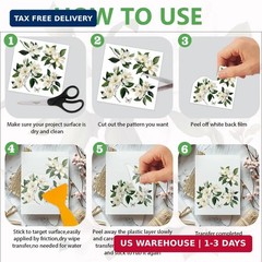 12 Sheets Vintage Flowers Rub on Transfers for Window White Magnolia Rub on Tran