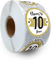 Black Gold 10Th Anniversary Paper Stickers, 1.5″ Diameter, 500 Pcs/Roll