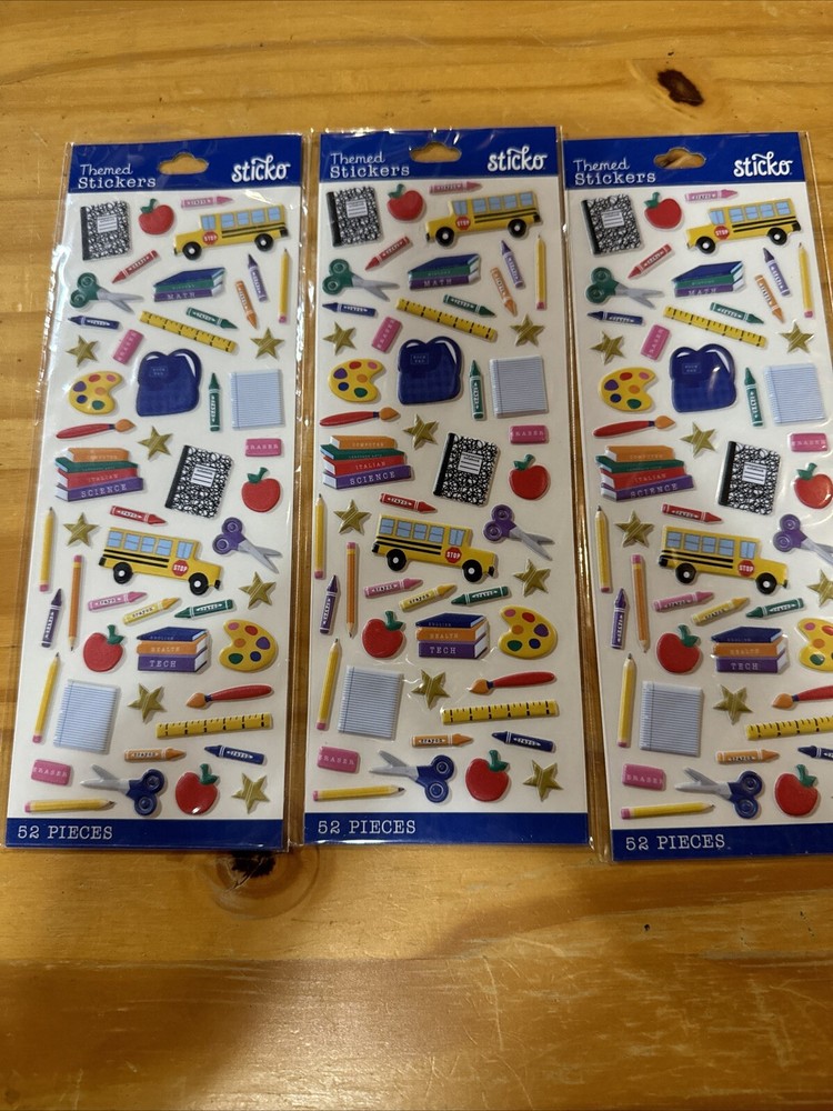 Sticko Back To School Icons Puffy Stickers Papercraft Planner Supply Lot Of 3