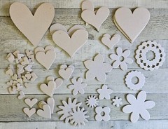 Lot of over 100 Kraft Chipboard Pieces Shapes – Heart Flower Star Snowflake