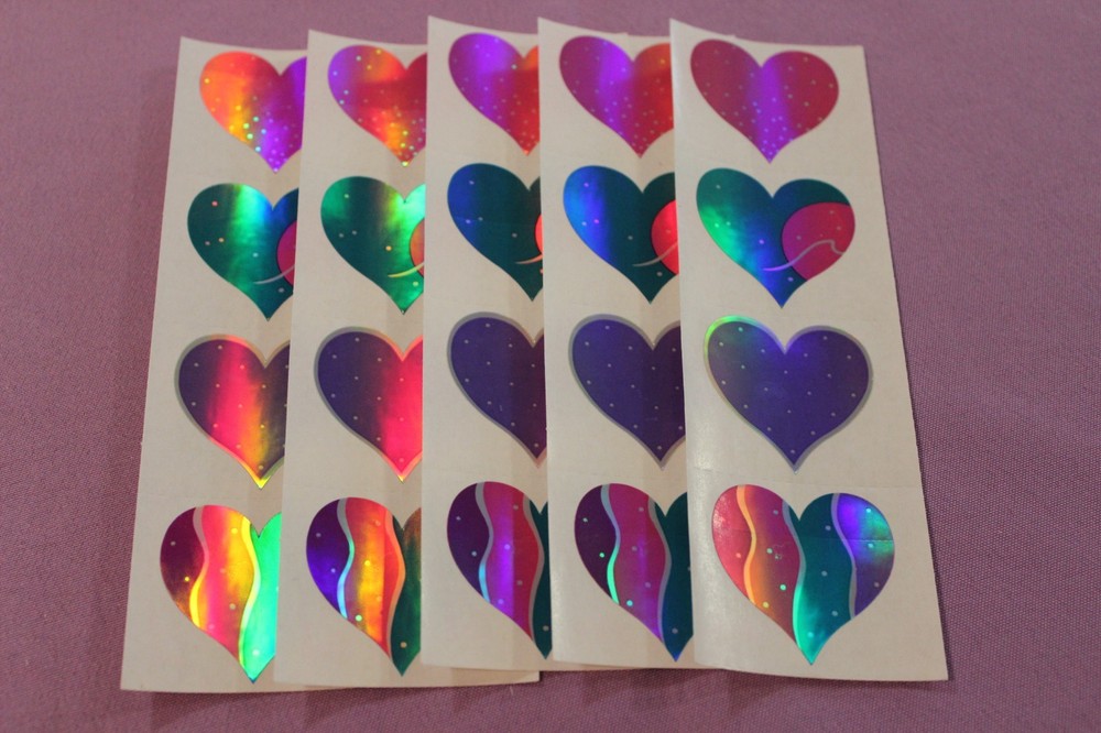 Mrs. Grossman’s LOT 5 Strips Vintage 1995 RARE Shiny Satin Heart Stickers!