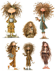 Morning Coffee Lady Card Toppers Collage Supplies Scrapbooks Junk Journal Crafts