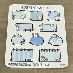 TheCoffeeMonsterzCo Rainbow Functional Doodles Blue Sticker Sheet TCMC Stickers