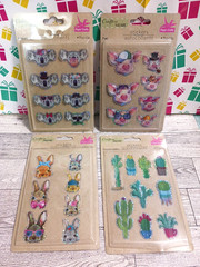 Dimensional foil stickers. 4 packs. 3-D Koala bears, bunny rabbits, pigs, cactus