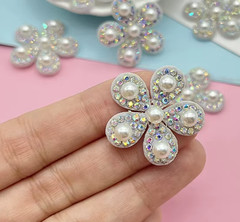 CraftbuddyUS 10 pcs x 25mm AB CLEAR Flower Rhinestone Gems , DIY(w/o Adhesive)