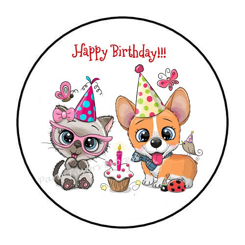 30 HAPPY BIRTHDAY CAT AND DOG ENVELOPE SEALS LABELS PARTY FAVORS STICKERS 1.5″