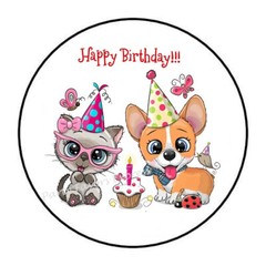 30 HAPPY BIRTHDAY CAT AND DOG ENVELOPE SEALS LABELS PARTY FAVORS STICKERS 1.5″