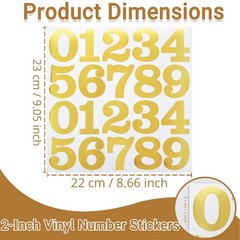 8 Sheets 2 Inch Gold Number Stickers, Adhesive and 2 inch,
