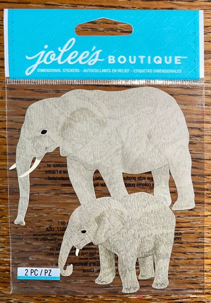 RARE Jolees Elephants Mom Or Dad & Baby Zoo Safari Jungle Animals 3D Stickers