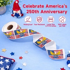 Patriotic 250th Independence Anniversary Stickers Roll American Flag Waterproof