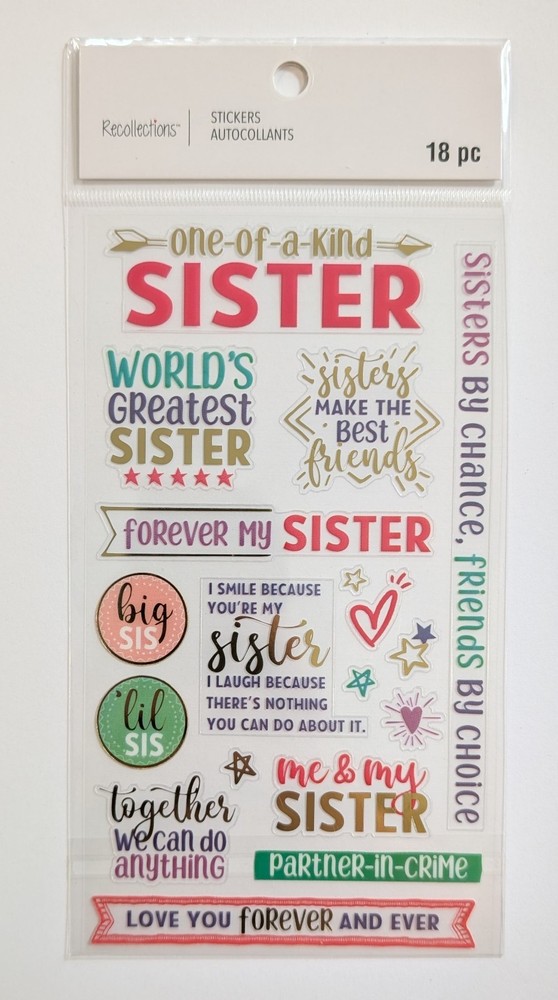One Of A Kind Sister Family Clear Flat Scrapbooking Stickers by Recollections
