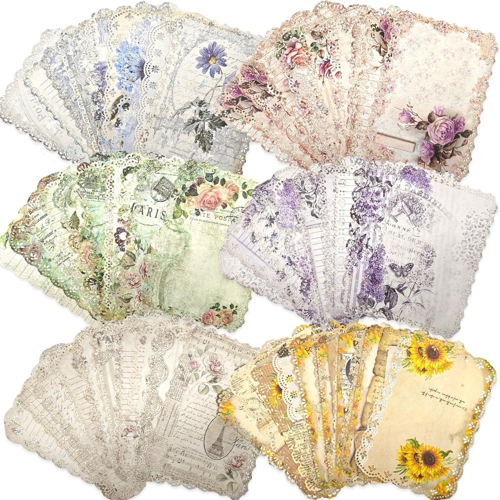 Naszonus Vintage Floral Scrapbook Paper Set 60 Sheets 4.2×6.7 Inch