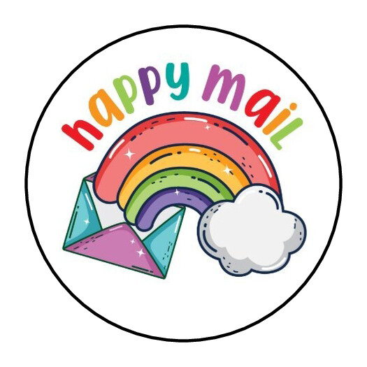 30 1.5″ HAPPY MAIL ROUND STICKERS ENVELOPE SEALS FAVOR LABELS