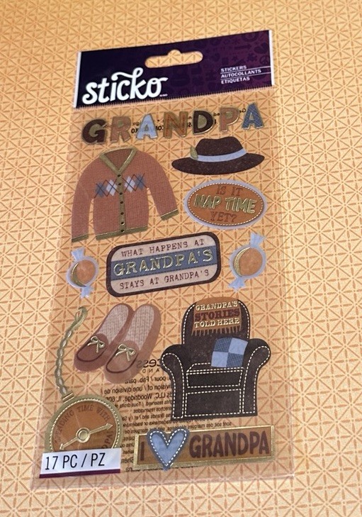 Sticko GRANDPA 2 Flat Stickers 17 Pcs Foil Brown Blue Clothes Chair Pocket Watch