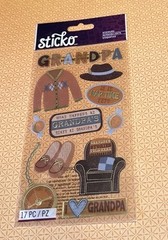 Sticko GRANDPA 2 Flat Stickers 17 Pcs Foil Brown Blue Clothes Chair Pocket Watch