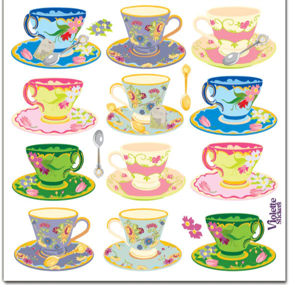 Violette Stickers English Teacups Teatime Party Crafts Planner Supply Scrapbook