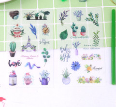 6 Sheets Watercolor Flowers Stickers Papercraft Planner Supply Journal Succulent