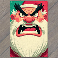 STICKER Angry Santa Funny Christmas Face Cartoon Red Green Festive Holiday Hum
