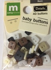 BASIC SQUARE BABY BUTTON(40pc) Making Memories•Mini•Doll•Tiny •Brn•Blk•Wht•Cream