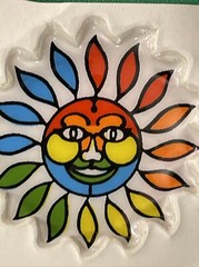 5 Rainbow Puffy Stickers vtg 1980s sailboat surfer sun sail boat bicycle lot A
