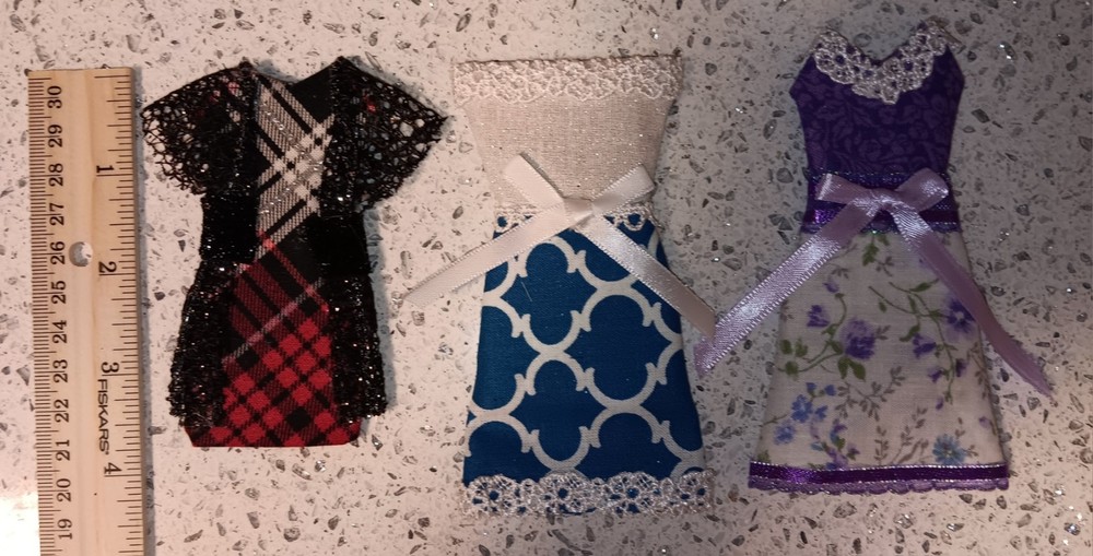 Lot of 3 Handmade Dresses For Junk Journals Scrapbooks Shadow Boxes Or Ornaments