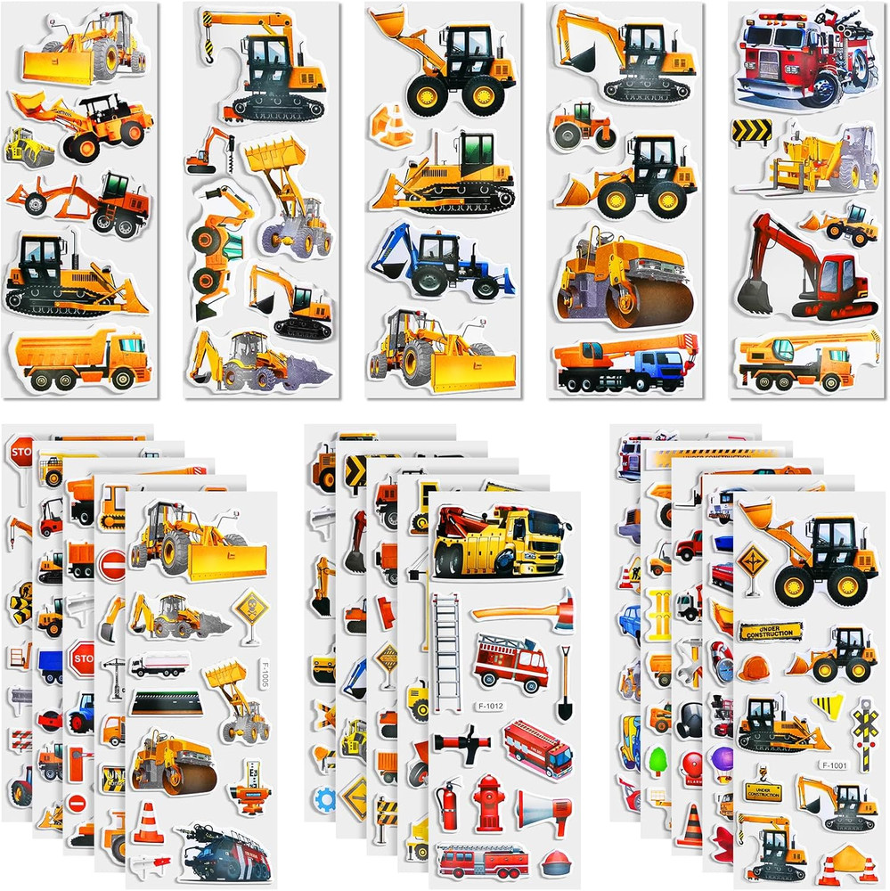 400+ Cars and Truck Stickers for Kids, 24 Sheets Construction Birthday Party Fav