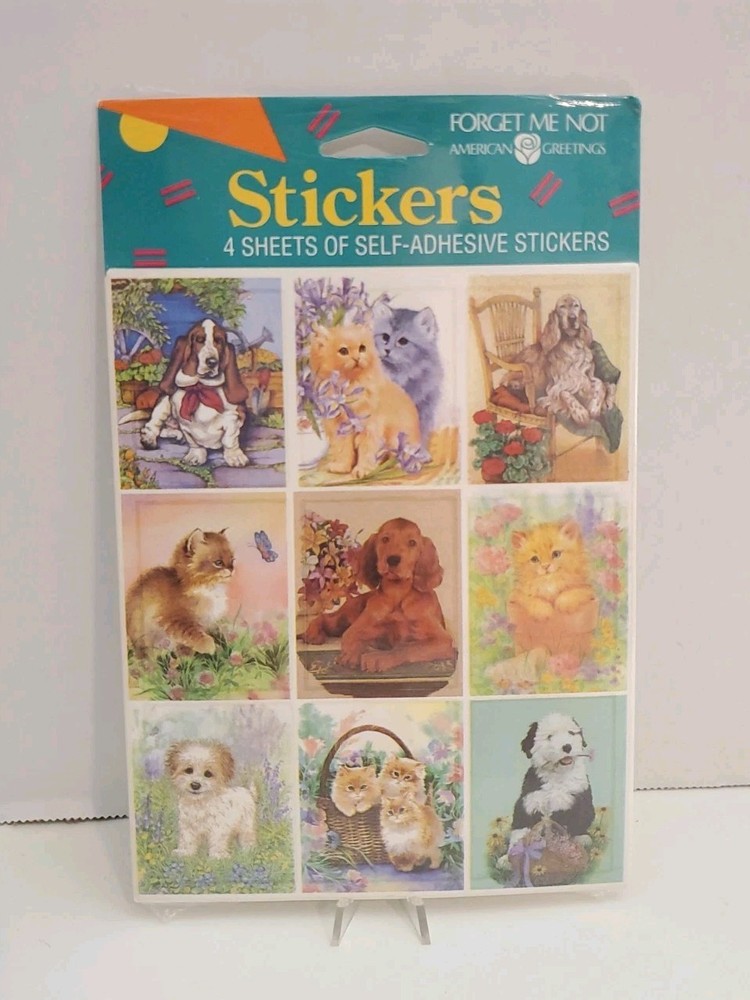 VTG 80s Pets Dog Cat Stickers Scrapbook Forget Me Not American Greeting NOS