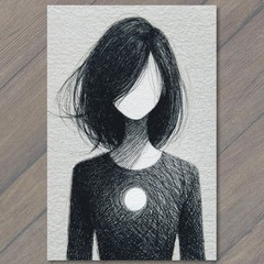 STICKER Faceless Woman Portrait Black White Ink Sketch Minimal Surreal Noir