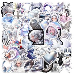 50Pcs Silver Decorative Stickers | Creative & Girly Heart Design Korean Ins Styl