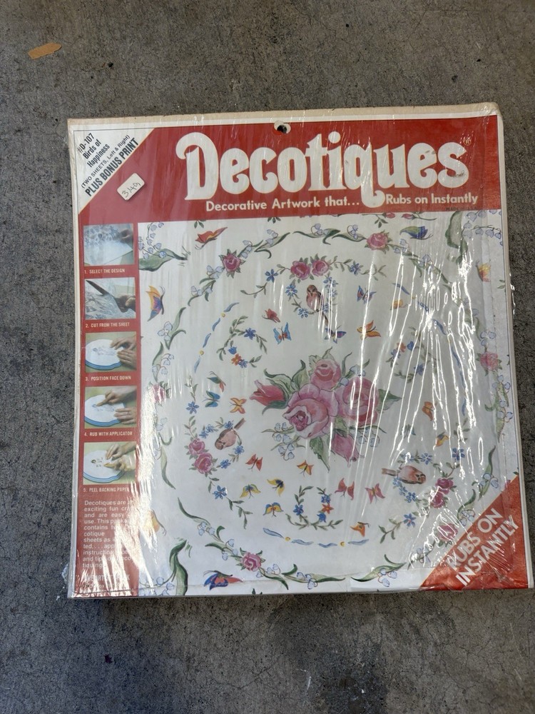 Vintage Decotiques Rub On Transfer D-107 Birds Of Happiness Floral 2 Sheets