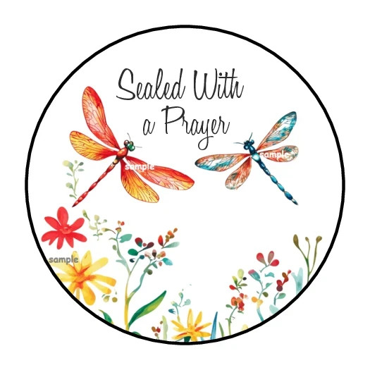 SEALED WITH A PRAYER STICKERS ENVELOPE SEALS LABELS 1.5″ ROUND (30) DRAGONFLIES