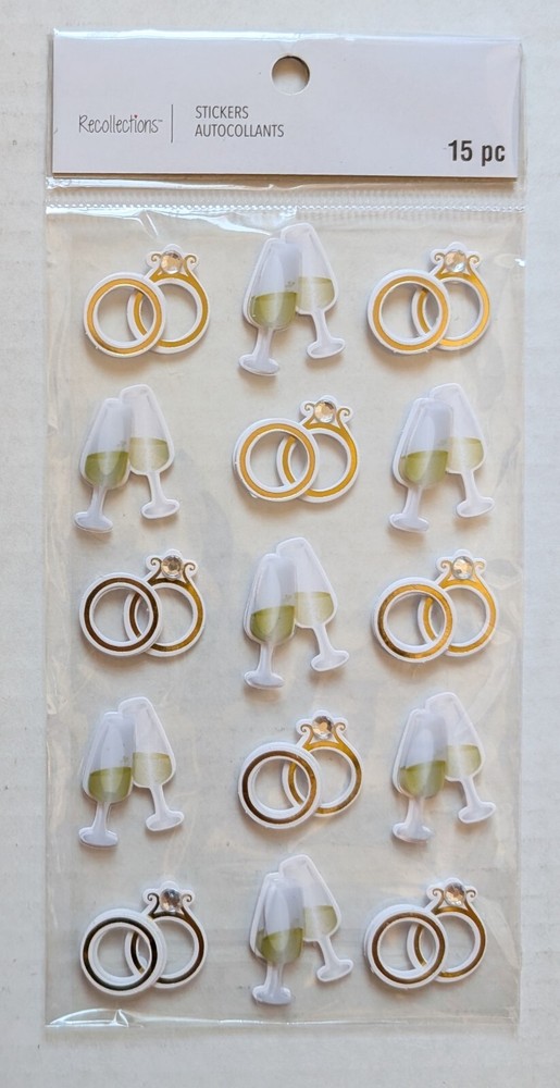 Wedding Rings & Champagne Glasses Scrapbooking Stickers By Recollections