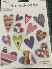 THE PAPER STUDIO STICKABILITIES STICKERS 2 SHEETS MULTI-COLOR HEARTS 26PCS