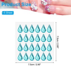 5 Sheet/120Pcs Water Drop Self-Adhesive Rhinestone Sticker Lake Blue