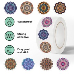 500Pcs/Roll Hot-Selling Mandala Pattern Washi Sealing Stickers- Boho Decor for J